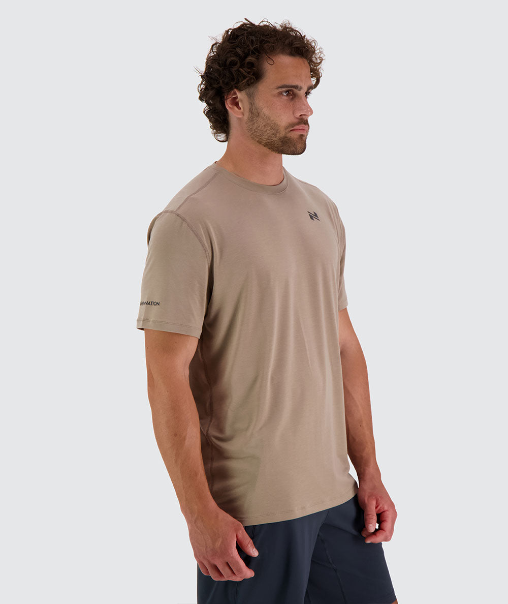 Sustainable tencel training t-shirt for men#color_sand