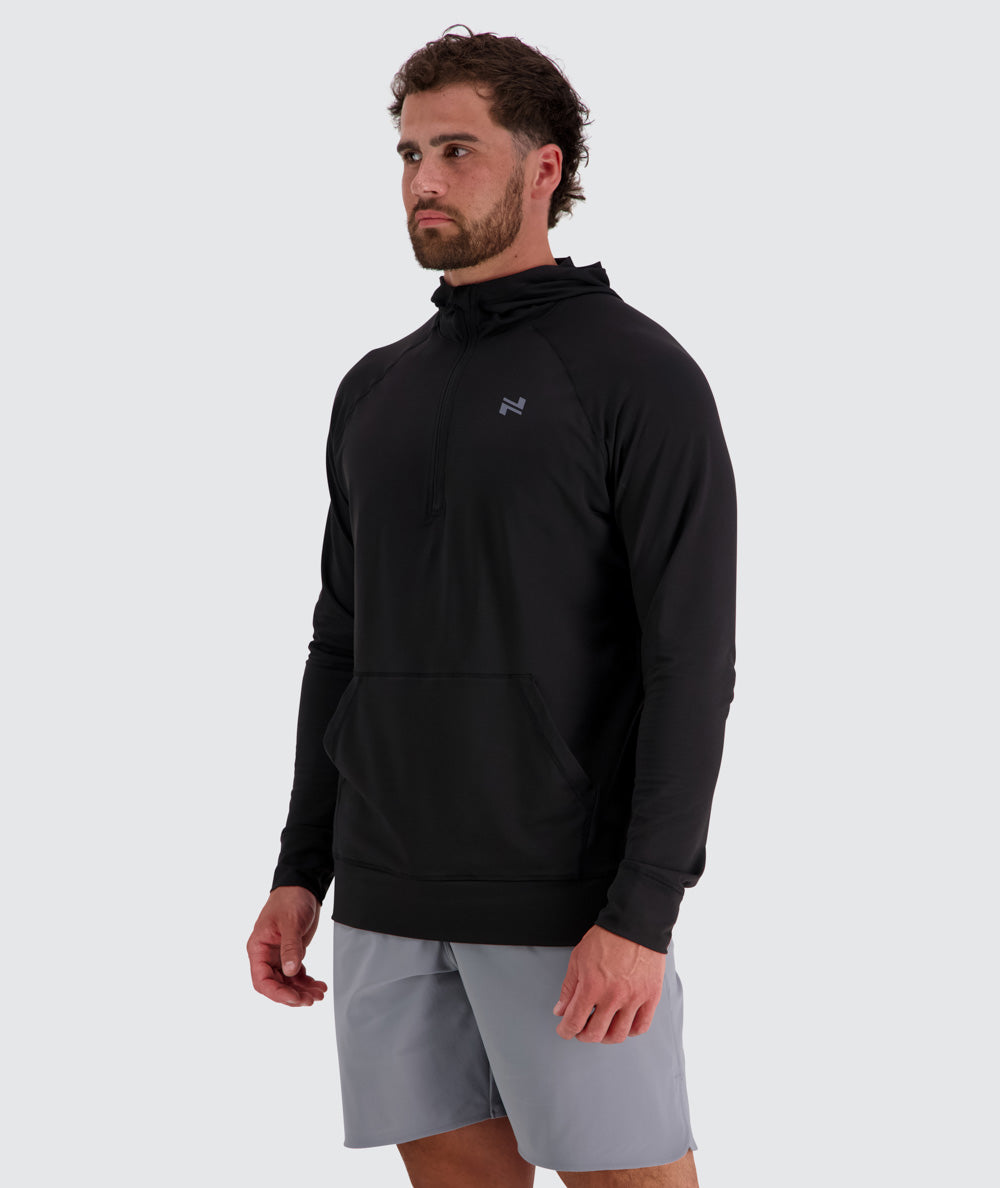 Men's super comfortable sport hoodie, Model 179 cm / size L#color_black