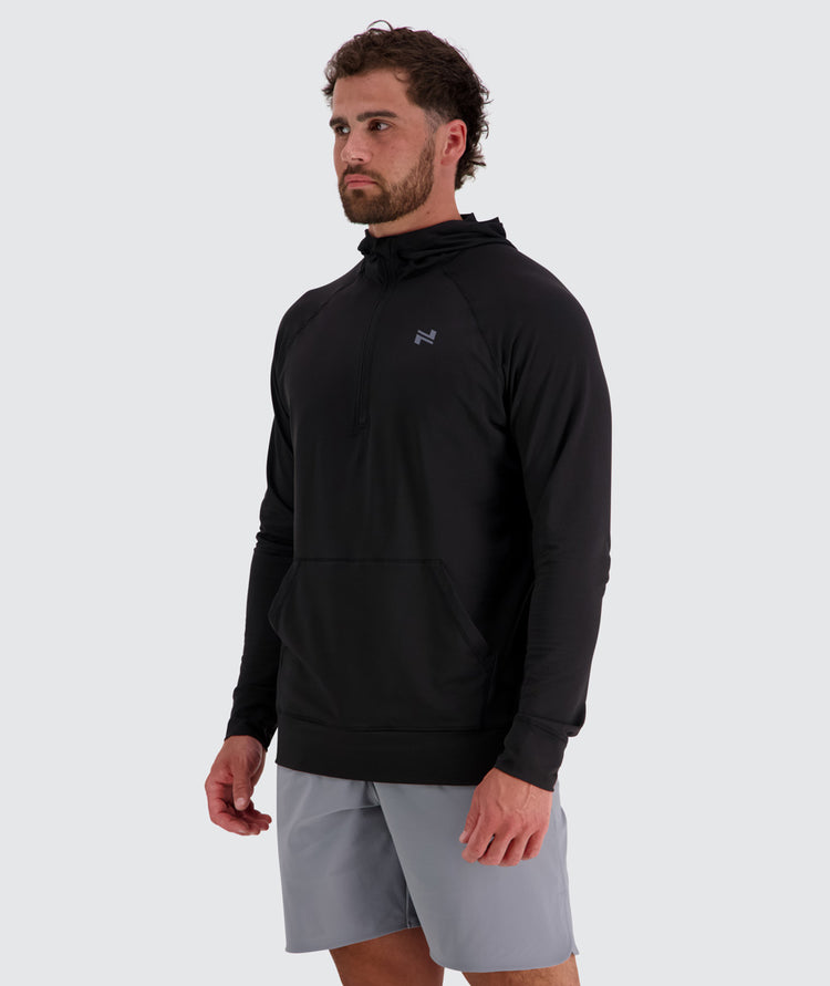 Men's super comfortable sport hoodie, Model 179 cm / size L#color_black