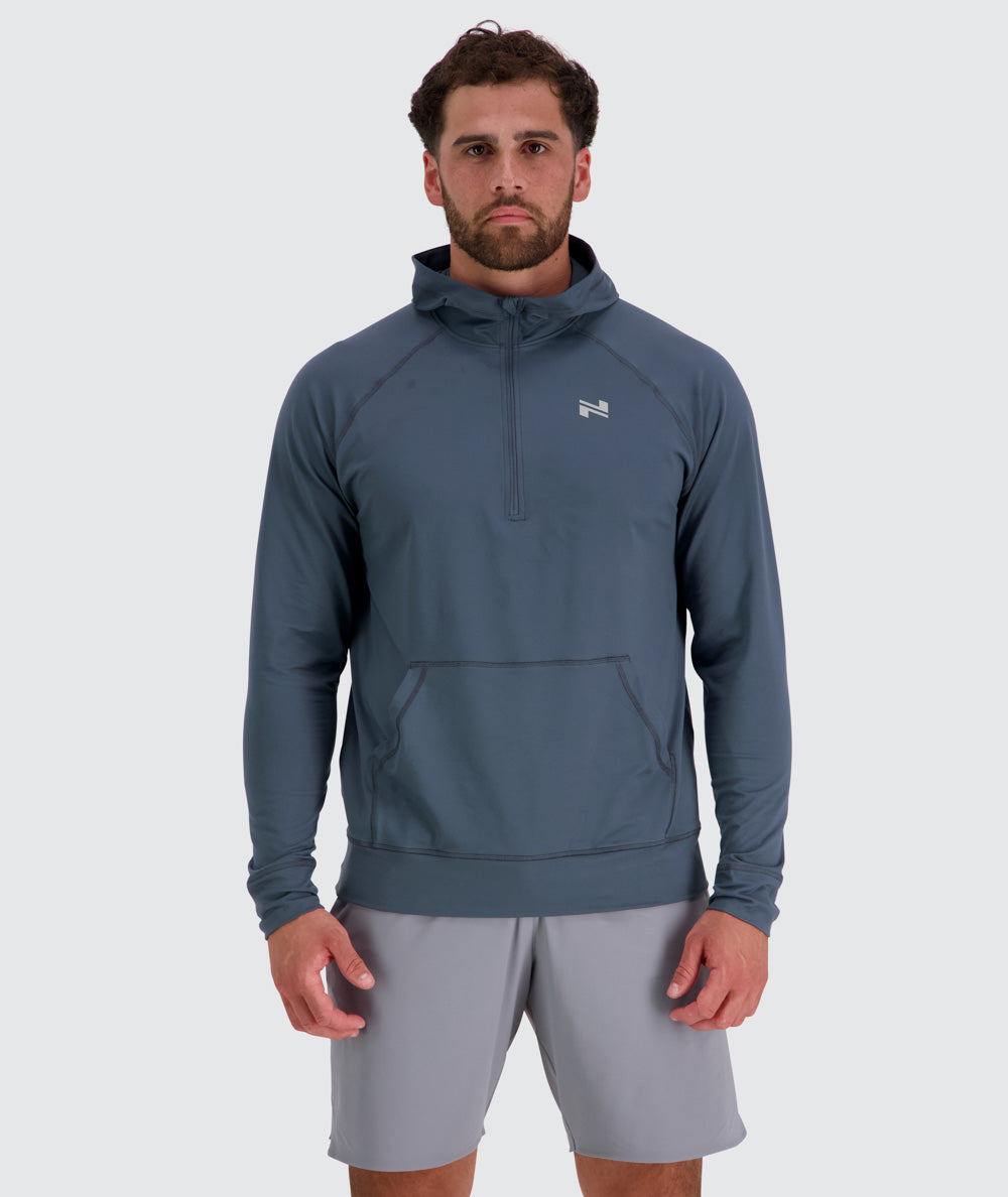 Men's light and sporty hoodie, Model 179 cm / size L#color_dusty-navy