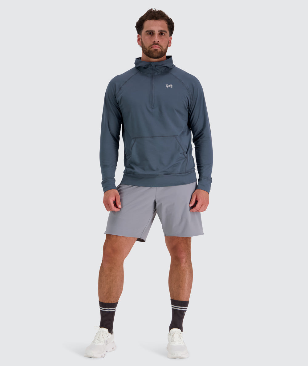 Men's light and sporty hoodie, Model 179 cm / size L#color_dusty-navy