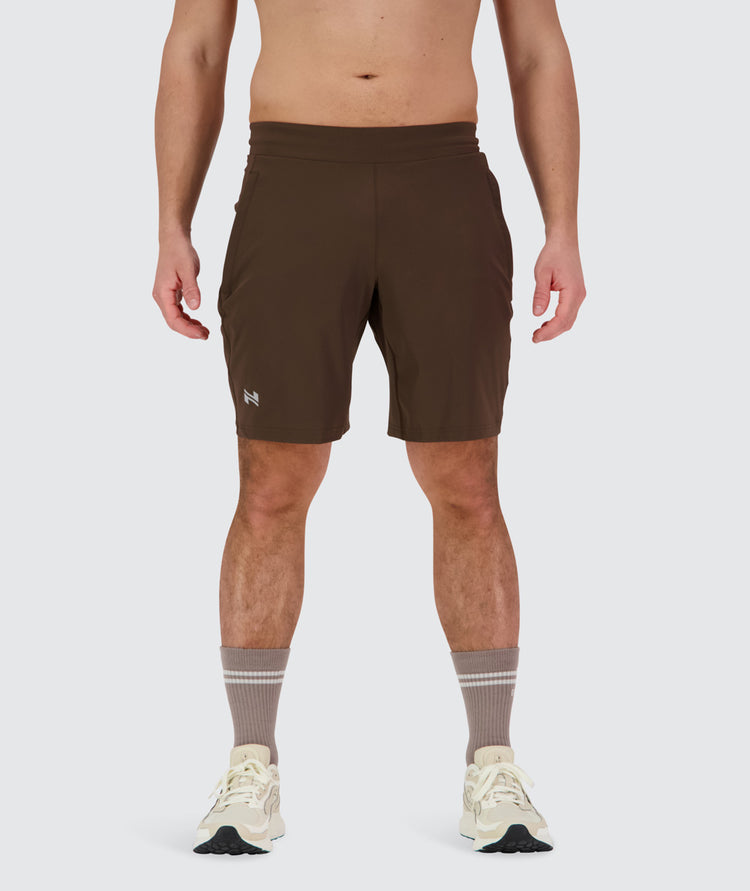 Men's training shorts, Model 179 cm / size M#color_coffee-bean