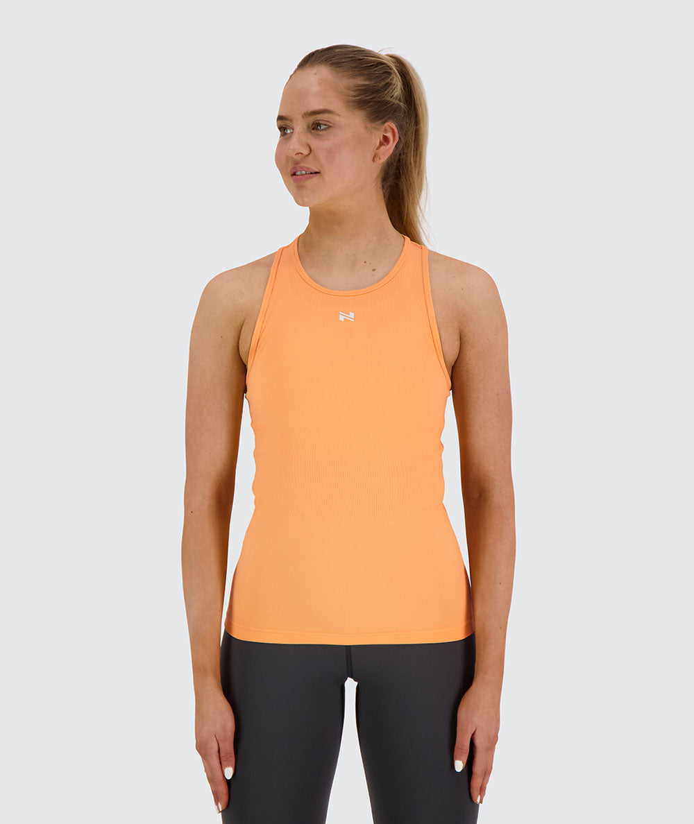 women's ribbed tank top, Model 173 cm / size S#color_summer-orange