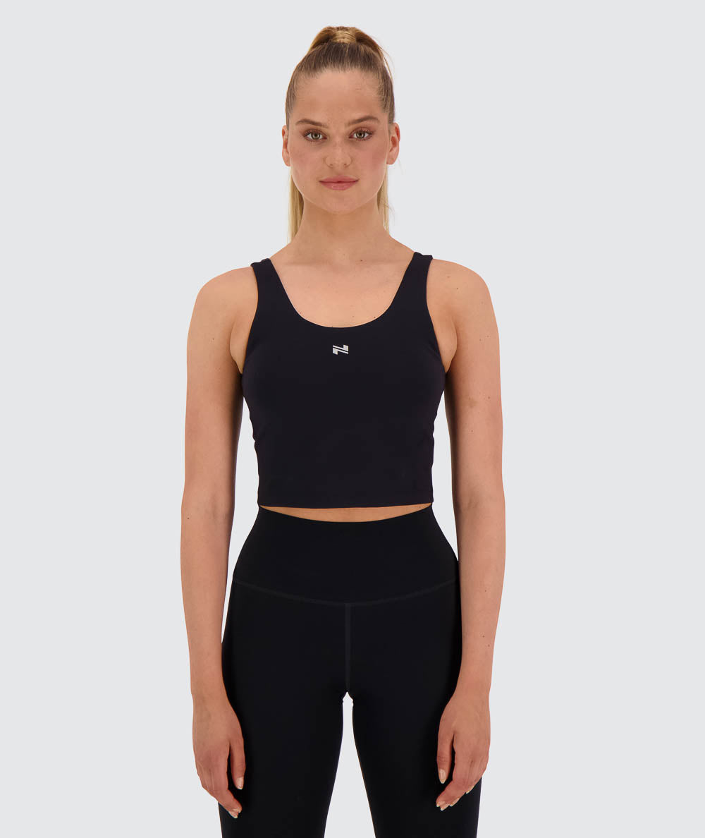 training top with sports bra, Model 173 cm / size S#color_black